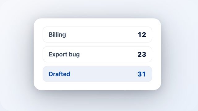 An inbox sorted into billing, an export bug and drafted replies.